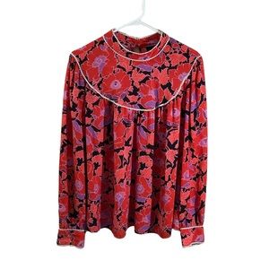 Who What Wear Red and Purple Floral Blouse